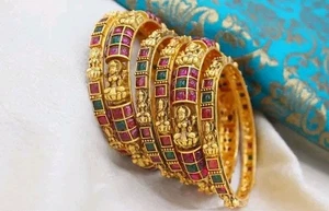 Juego de brazaletes festivos de Bollywood enchapados en oro de la India del Sur (6 piezas) - Imagen 1 de 4