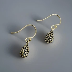 Sterling Silver Dainty Pebble Earrings Teardrop Textured Bead Minimalist Dangle - Picture 1 of 7