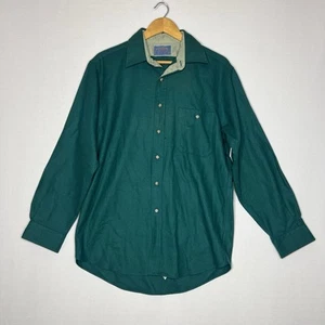 Pendleton Trail Shirt Mens Virgin Wool Green Brown Suede Elbow Patch Outdoor M - Picture 1 of 8