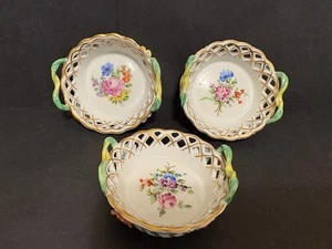 Carl Thieme Dresden, THREE Hand Painted Nut or Candy Baskets,  Applied Flowers - Picture 1 of 18