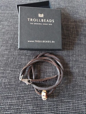 ☆ Original Trollbeads Lederarmband 41 cm, braun mit Glasbead Anhänger ☆ - Bild 1 von 4