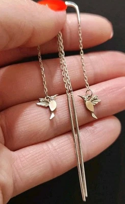 Vintage 925 Silver/375 Gold Overlay Earrings With hummingbird Charm Dangle - Image 1 of 4