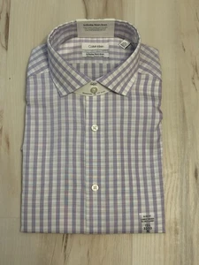 Calvin Klein Slim Fit Infinite Dress Shirt Purple White Check M 15.5 32/33 - Picture 1 of 4