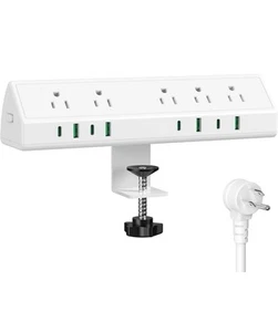Estación de carga rápida 45W, tira de alimentación de abrazadera de escritorio, cable USB-C 6 PIES 4 PD blanco - Imagen 1 de 7