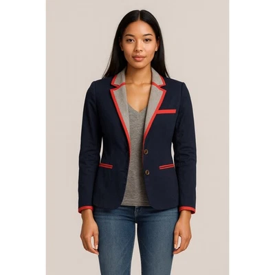 Blazer Brooklyn Industries Azul Marino Algodón Cuello a Rayas Talla Grande Carrera Preppy Foto 1 de 4