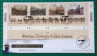 2025 Steam Locomotives Stockton Darlington Railway DB Miscut Miniature Sheet FDC - Image 1 of 2