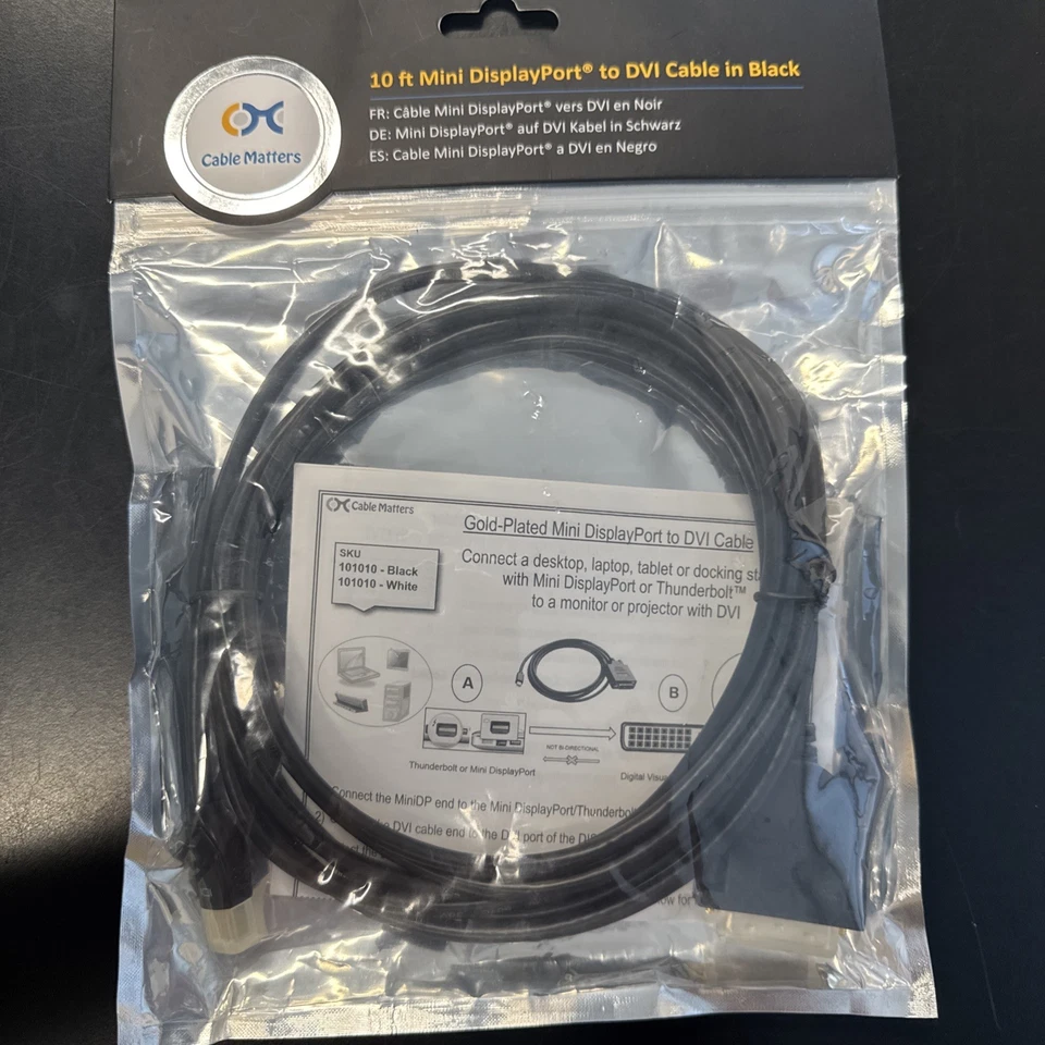 Cable Matters Mini DisplayPort to DVI Cable (Mini DP to DVI Cable) Black 10 Ft - Image 1 of 1