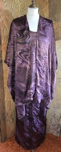 EXQUISITE PURE SILK DEVORE "LAGENLOOK" TROUSER SUIT & DUSTER COAT  14 16  "URU"  - Picture 1 of 23