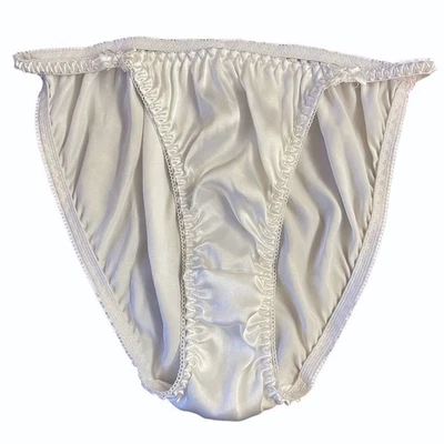 VTG Joe Boxer Satin Silky String Bikini Panties White Glossy Size 7 Large Sexy - Image 1 of 4