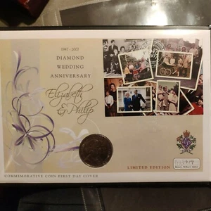 GB 2007 QEII DIAMOND WEDDING PAIR OF PNC COIN COVERS MINT 2 X £5 SILVER COIN - Picture 1 of 3