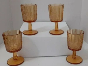 LOT OF 4 WRIGHT GLASS LG WATER GOBLET PANEL GRAPE PEACH COLOR - Picture 1 of 7