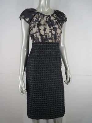 Lida Baday Dress Size 2 XS Silk Wool Tweed Brown Black Empire Waist Midi Sheath - Image 1 of 4