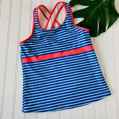 Детская майка LL Bean для девочек фитнес размер 14 цвет морской волны синие полоски спорт  - Изображение 1 из 4