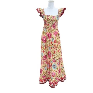 House of Harlow 1960 Floral Maxi Dress Smocked Ruffle Sleeve Bohemian Medium - Picture 1 of 10