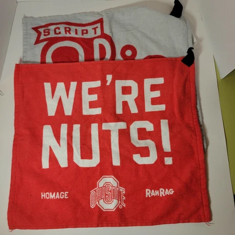 Ohio State Buckeyes Sports Fan Towel Red  and Gray We're Nuts & Script Ohio Cover