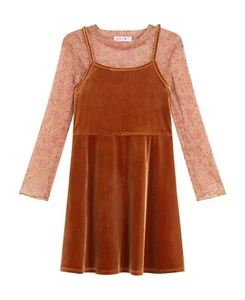 Beautees Big Girls Velvet Slip Dress with Floral Printed Mesh Top SZ 12 - Picture 1 of 3