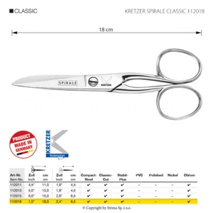 KRETZER SPIRALE 112018 - UNIVERSAL SCISSORS - LENGTH 7"/18 CM - CHROME-PLATED - Picture 1 of 1