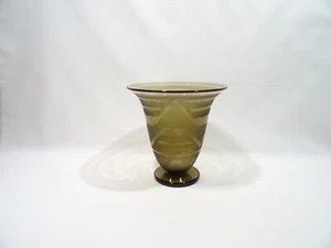 ANCIEN VASE TULIPE SCHNEIDER ART DECO VERRE FUME DECOR GEOMETRIQUE - Picture 1 of 10