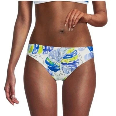 NWT TOMMY HILFIGER Monstera Leaf 50+ SPF Bikini Bottom White and Blue Size M - Image 1 of 4