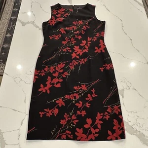 Andrea Viccaro Vintage Black Red Floral Silk Sheath Party Cocktail Dress Size 8 - Picture 1 of 13