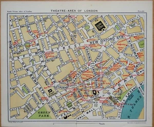 Antique London Street Plan HISTORIC WEST END THEATRES Vintage Map c1925 - Picture 1 of 1