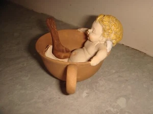 Boxed Angel Cherub in Tea Cup Collectible Hand Painted Ceramic Gift Ornament - Picture 1 of 10