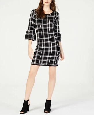 NY Collection Women's Black Plaid Bell Sleeve Sweater Dress Size PS - Image 1 of 3