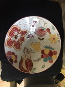 NEW Dutch Wax Graces Ceramic Large Serving Bowl White Multi Pedestal Balloons - Imagen 1 de 3