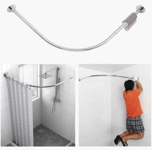 Corner Shower Curtain Rod Adjustable Stainless Steel L Shaped Rack Drill Free In - Picture 1 of 9