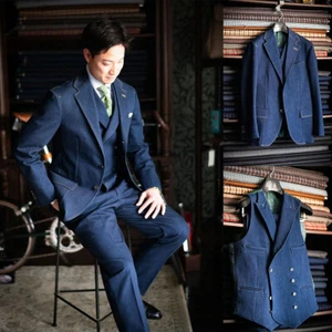 Blue Denim Mens Suits Regular Fit Fashion Business Party Classic Jackets Pant - Picture 1 of 17