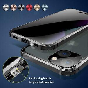 Metal Anti Spy Privacy Glass Case For iPhone 13 12 11 Pro Max XR XS Buckle Cover