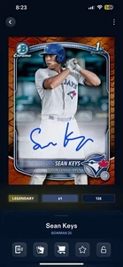 2025 Topps Bunt SEAN KEYS 1st Bowman Orange Reptilian Signature Legendary - Picture 1 of 3