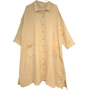 J.Jill Love Linen Oversized 100% Linen Button-Up Shirtdress in Butter Yellow - Picture 1 of 8