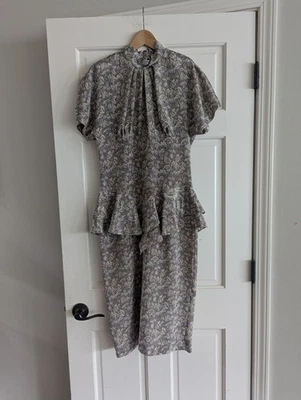 Vestido midi vintage años 80 para mujer peplum crepé cóctel Land Girl pin-up 9-10 EE. UU. Foto 1 de 4