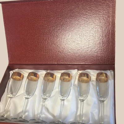 Juego De Colección De 6 Flautas De Champagne J. Preziosi Con Borde De Oro. Hecho en Italia Foto 1 de 4