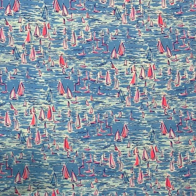 Tela de popelina de algodón Lilly Pulitzer azul Zanzíbar Boatylicious 36" X 57" Foto 1 de 4