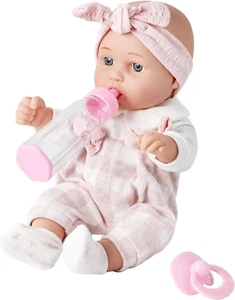 12'' Baby Doll in Gift Box with Pink Cloths, Pacifier, 13''X13'' Microfabric Bla - Picture 1 of 12