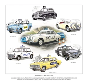 BRITISH POLICE CARS (1950s & 1960s) - Fine Art Print - Ford Anglia Vauxhall Mini - Picture 1 of 1