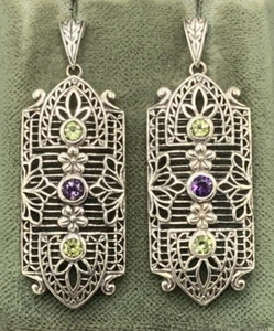 Ohrstecker Amethyst  & Peridot 925er Silber   Antik Style - Bild 1 von 13