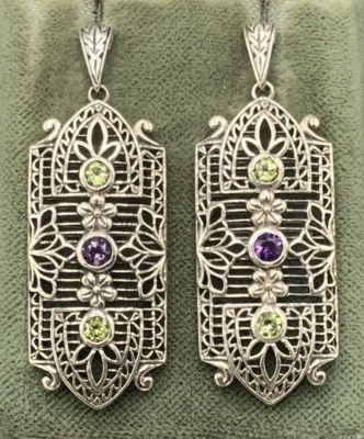 Ohrstecker Amethyst  & Peridot 925er Silber   Antik Style - Bild 1 von 4