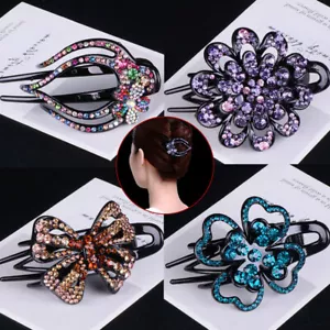 Women Rhinestone Hairpin Flower Duckbill Clip Retro Hair Claws Accessories - Foto 1 di 39