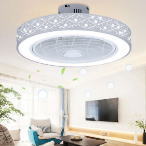 22'Modern Ceiling Fan Dimmable Led Light Flush Mount Chandelie W/Remote Control