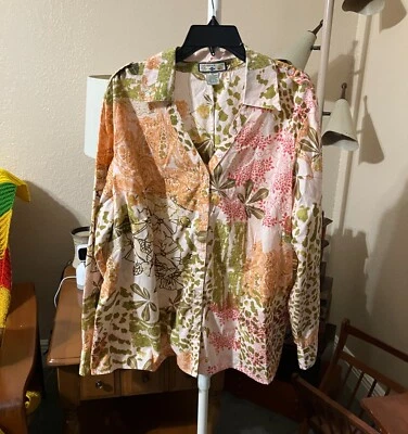 Mujer Talla Grande 2X Camisa Floral Caribbean Joe Abotonada Ajustable Manga Larga Foto 1 de 3