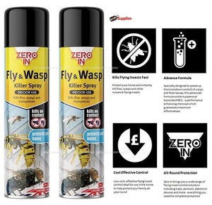 ZERO IN Wasp Bee Fly Nest Killer Control Aerosol Spray (Pack of 2) ZER906 - Picture 1 of 1