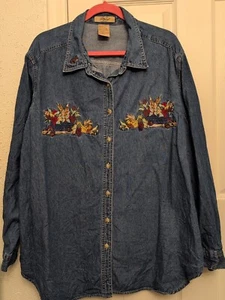 Vintage JMS Shirt Womens Size 24 Blue Denim 90's Fall Thanksgiving Teacher Fruit - Picture 1 of 8