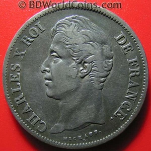 FRANCE 1829-B 5 FRANCS SILVER DEEP TONING CHARLES X ROUEN SHEEP MINT MARK RARE! - Picture 1 of 2