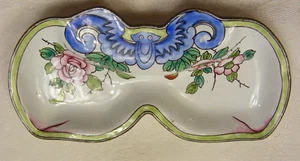 Vintage Enamel Double Spoon Rest Blue Crab Pink Roses 1-b - Picture 1 of 4