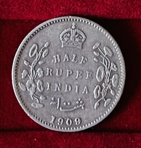 Seltene Silbermünze Indien halbe 1/2 Rupie 1909 KM# 507 King Edward VII Britisch Indien - Bild 1 von 6