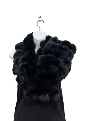 Bufanda de bola de piel de conejo genuina Cejon negra OS Foto 1 de 4