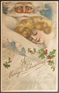 Samuel Schmucker Christmas Postcard~Santa Claus Watches Sleeping Blond Beauty - Picture 1 of 3